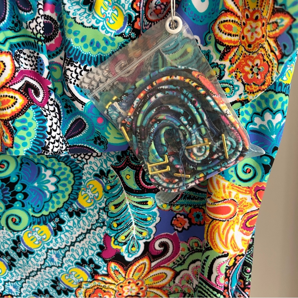 Bleu Rod Beattie Let Loose Turquoise Multi Paisley Ruffle One-Piece SZ 12 - Picture 8 of 12
